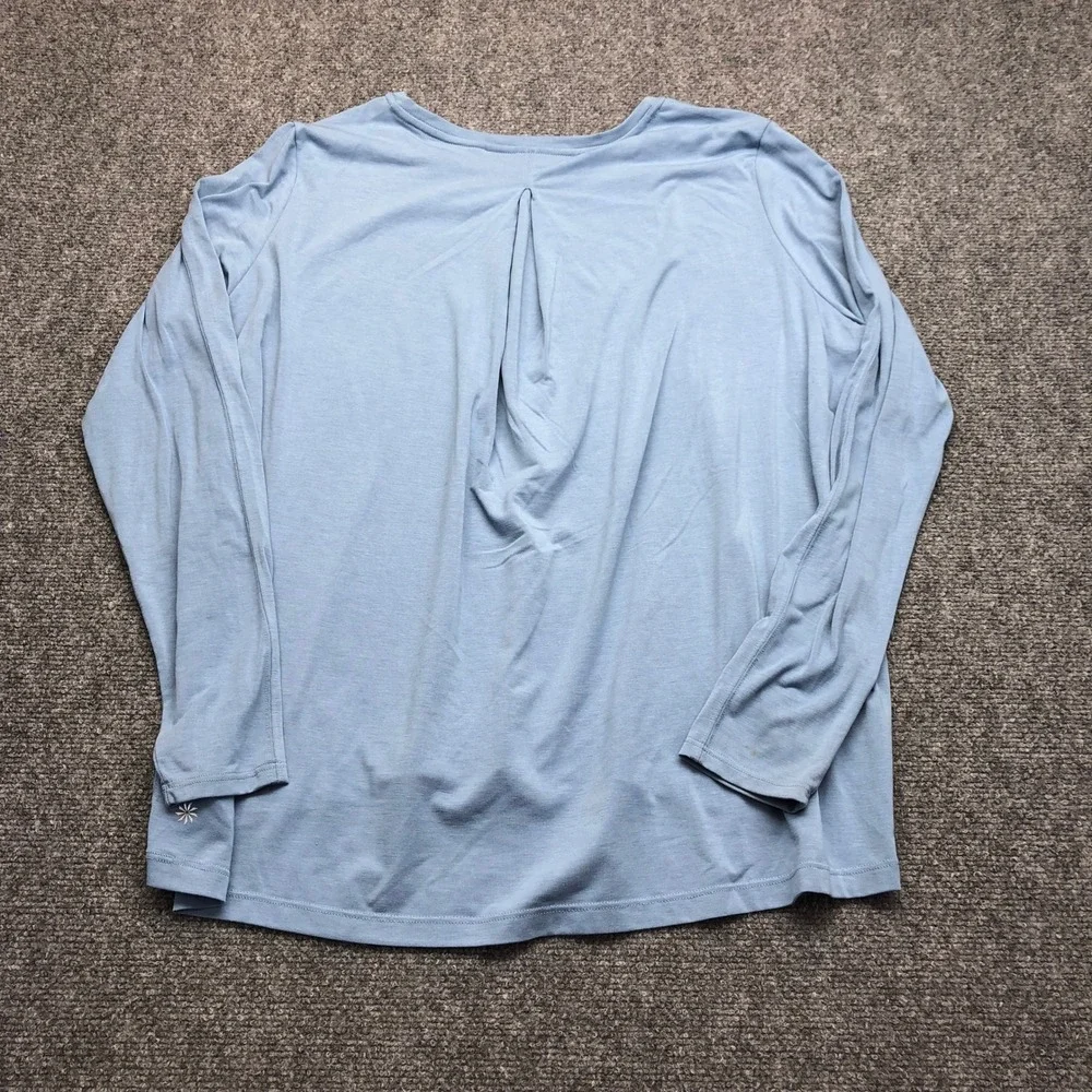 Athleta Womens Light Blue Pleated Back High Low Long Sleeve Top Size M 4579